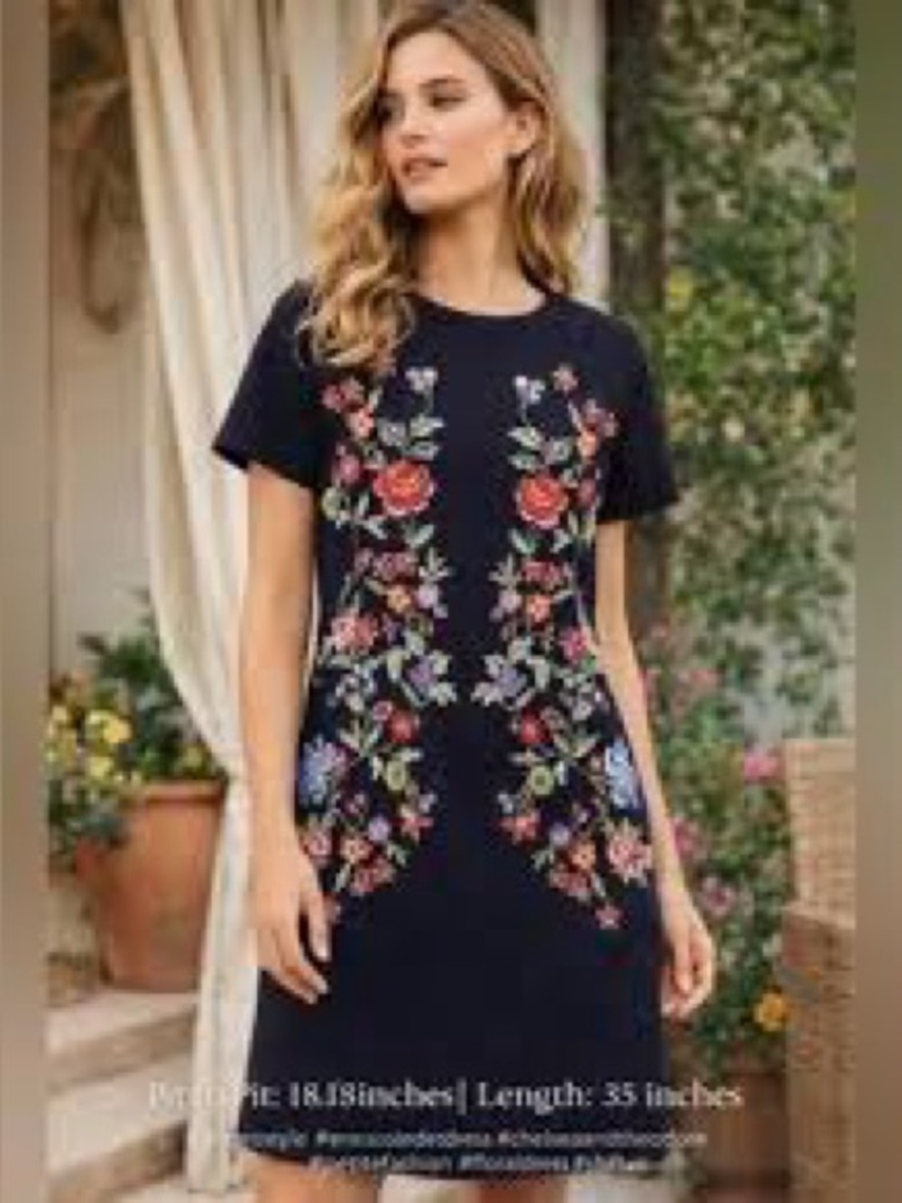 Chelsea & Theodore Navy Embroidered Floral Shift Dress